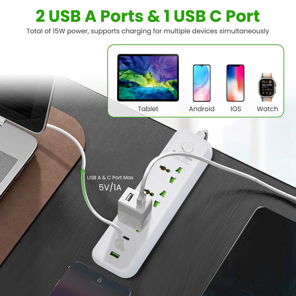 Power Strip with USB & Extension Cord