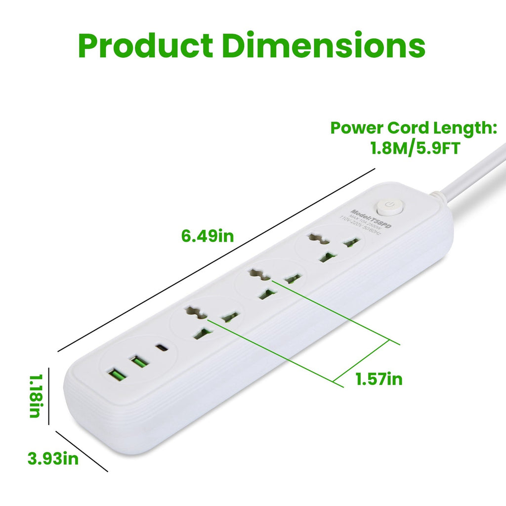 Power Strip with USB & Extension Cord
